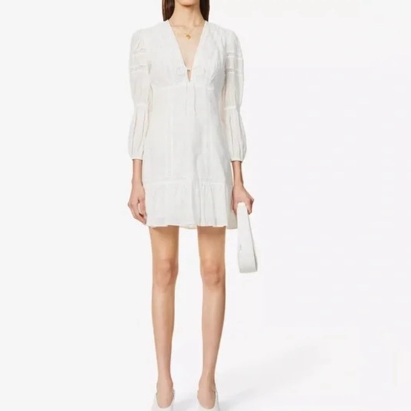 Reformation NWT Cecille Embroidered Deep V Ruffle Mini Dress Size 12 - Picture 2 of 8